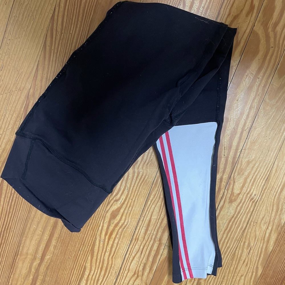 Splits59 Black Leggings with Light Blue & Red Stripe Detail
